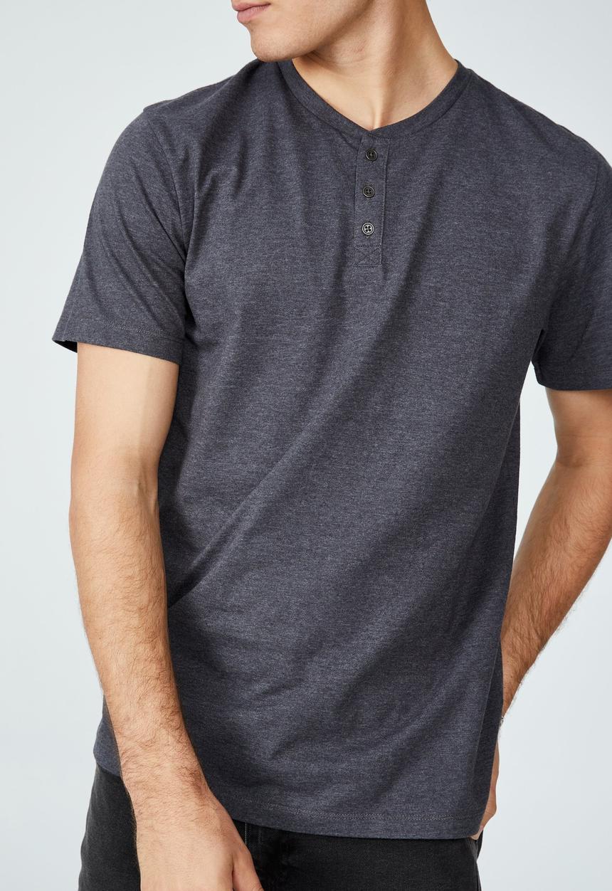 Cotton On - Organic henley T-shirt - gravel stone