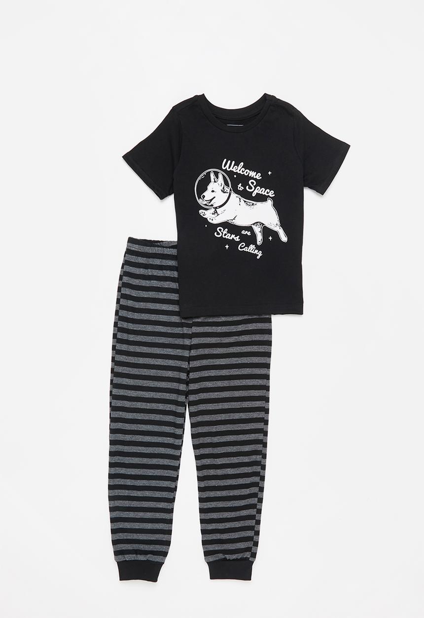 Pop Candy - Boys tee & shorts pj set - black & charcoal
