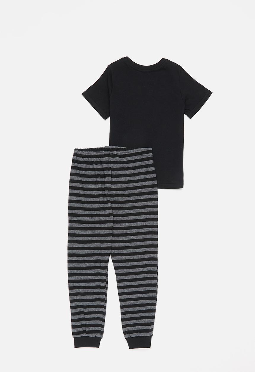Pop Candy - Boys tee & shorts pj set - black & charcoal