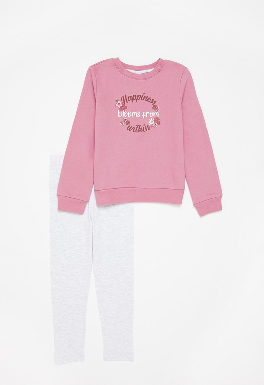 Pop Candy - Printed sweat top & leggings set - dusty pink top/ice melange