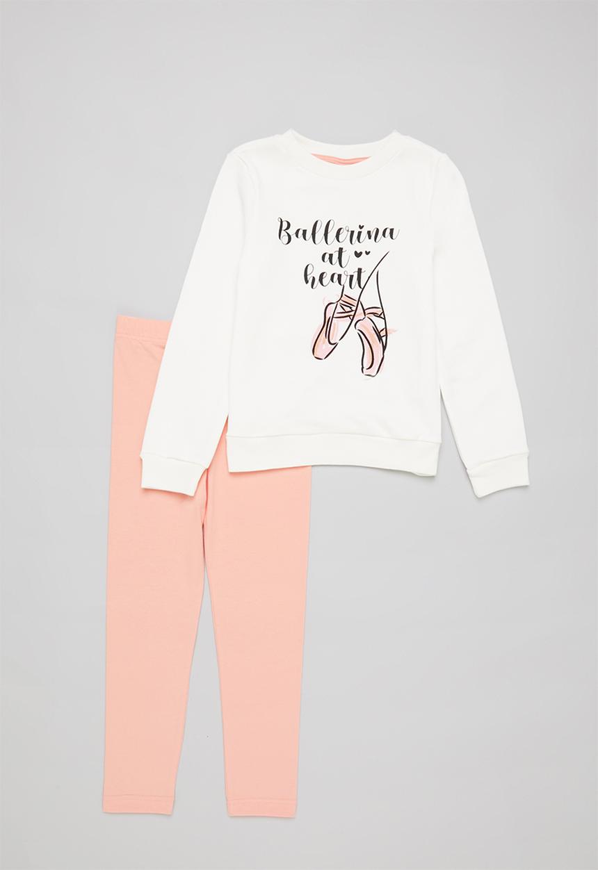 Pop Candy - Printed sweat top & leggings set - white top/peach