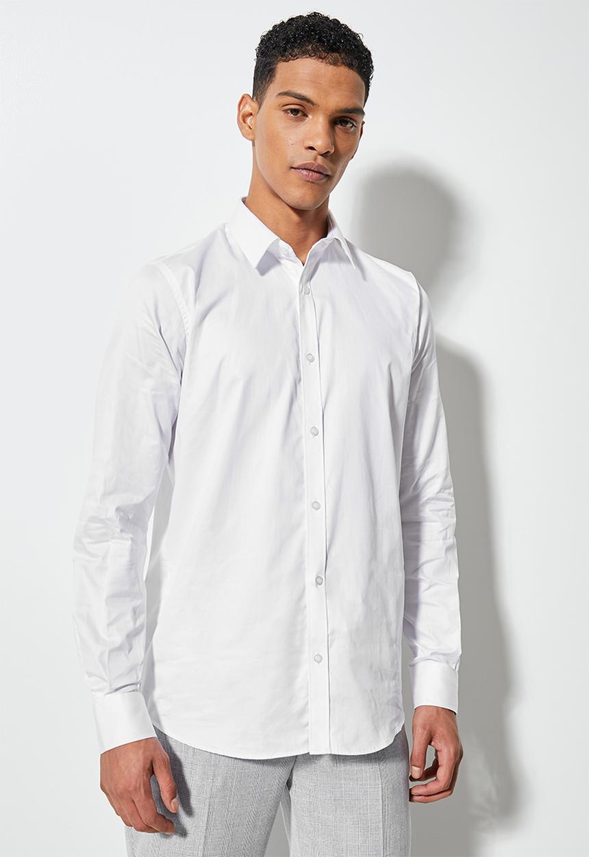 Superbalist - Jos slim sateen shirt - white