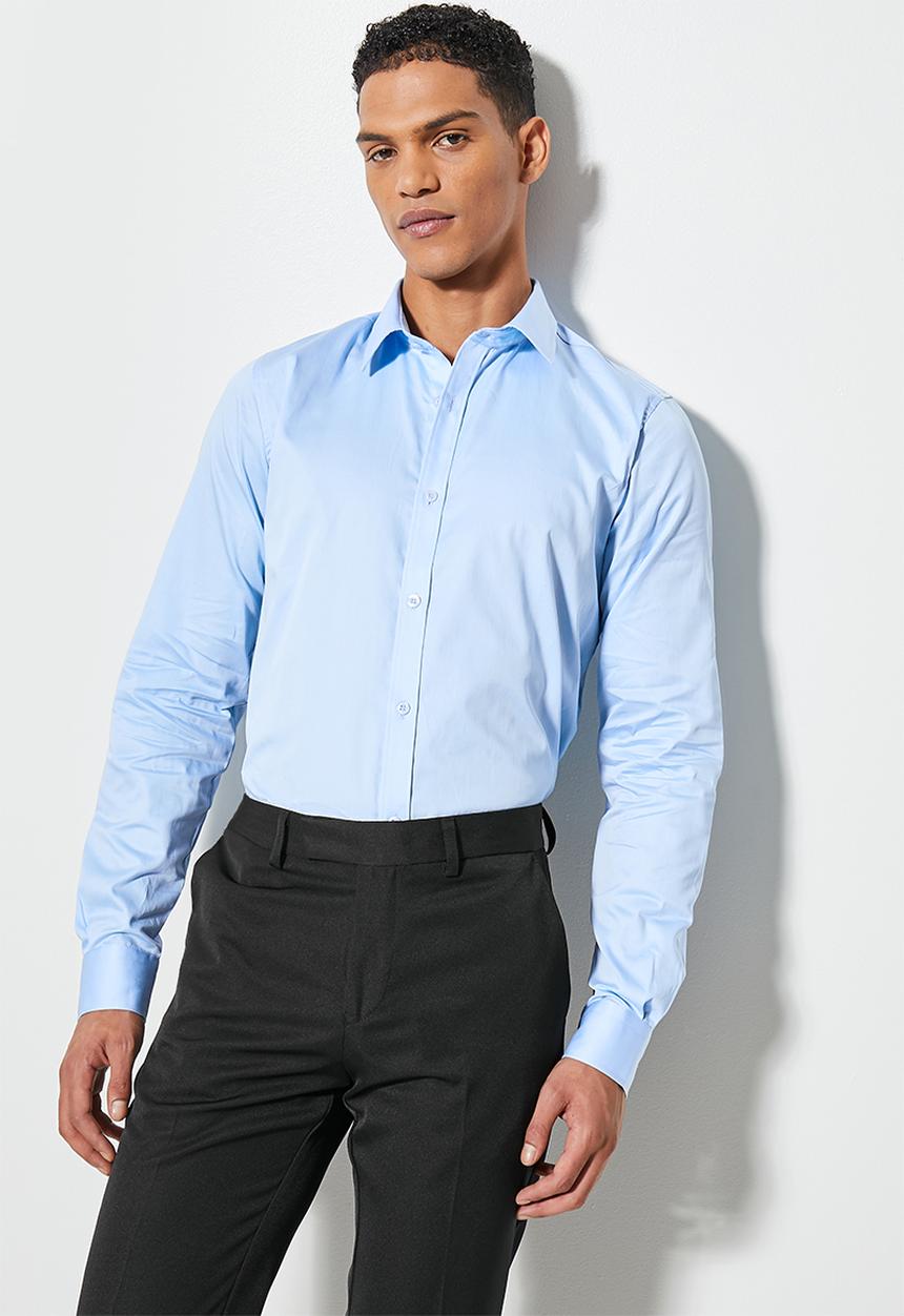 Superbalist - Jos slim sateen shirt - blue