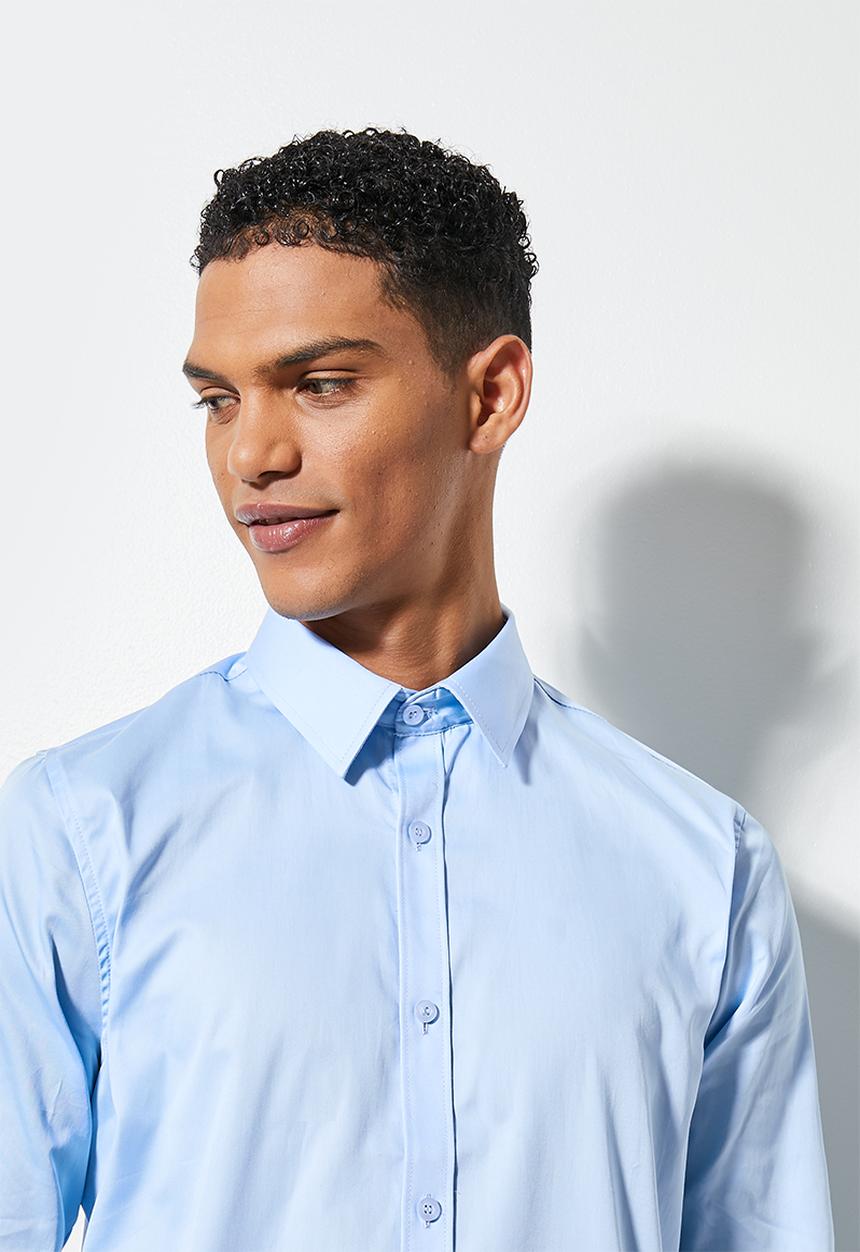 Superbalist - Jos slim sateen shirt - blue