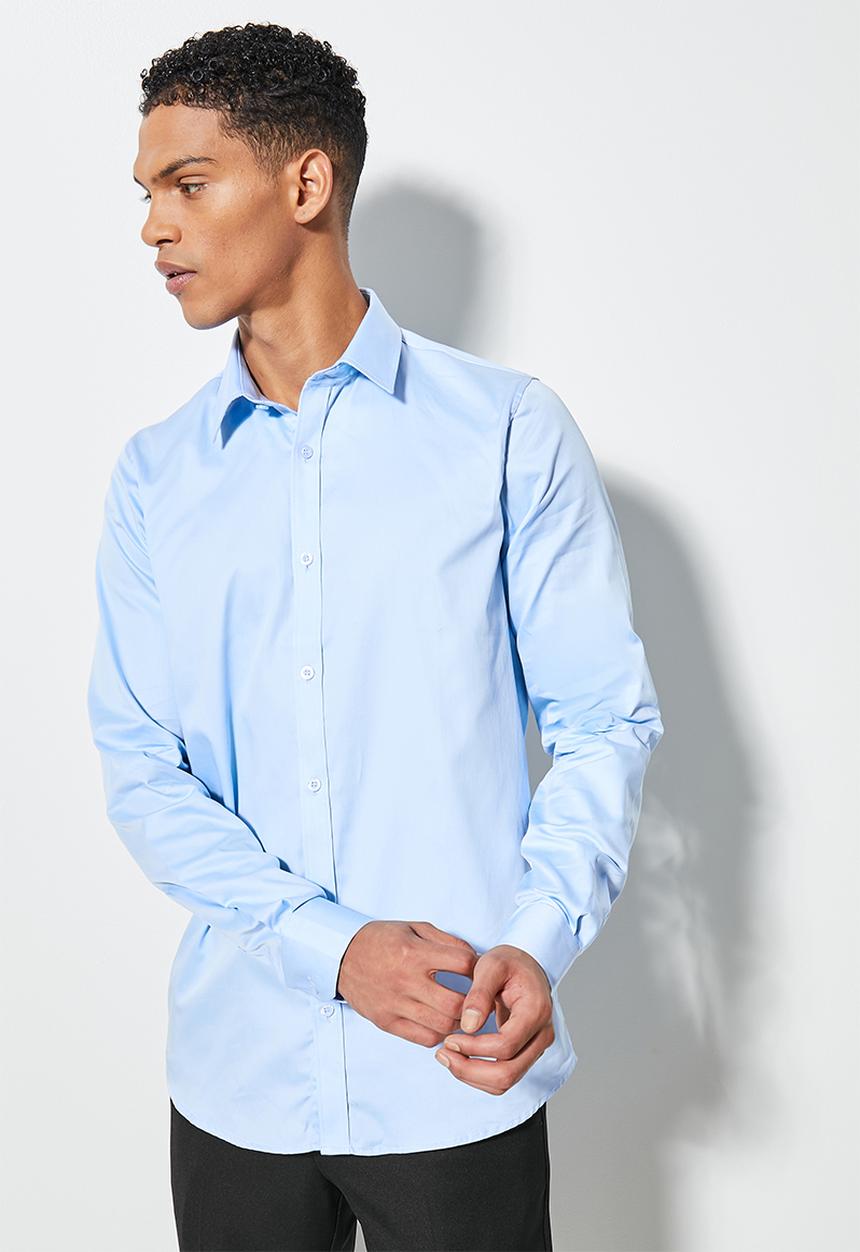 Superbalist - Jos slim sateen shirt - blue