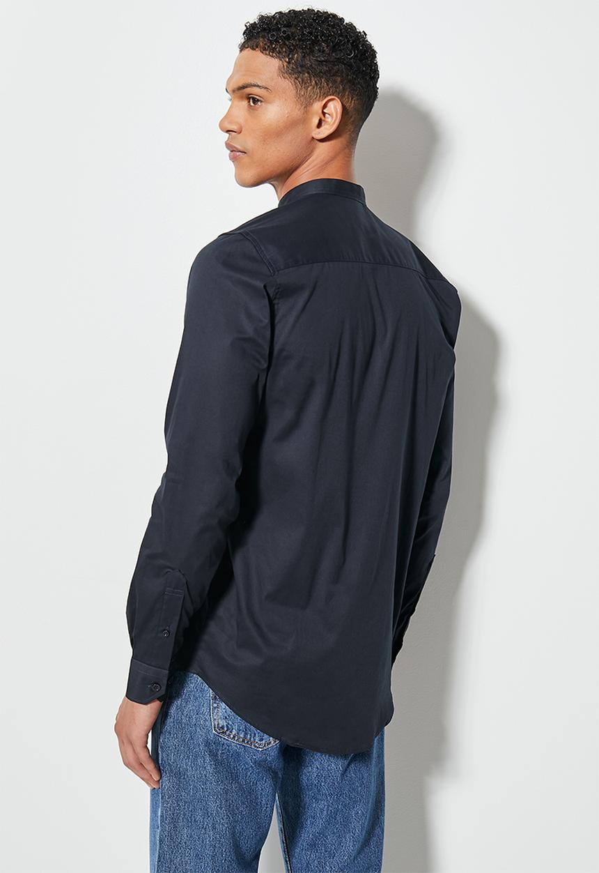 Superbalist - Wu slim stretch mandarin shirt - navy