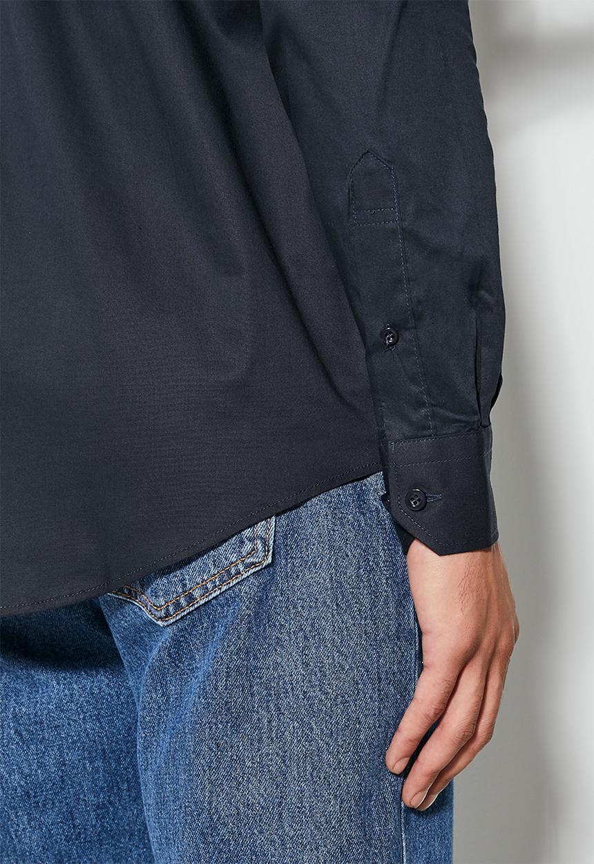 Superbalist - Wu slim stretch mandarin shirt - navy