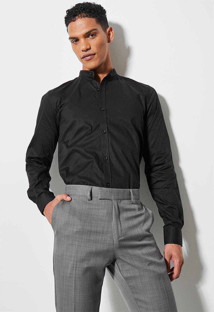 Superbalist - Wu slim stretch mandarin shirt - black