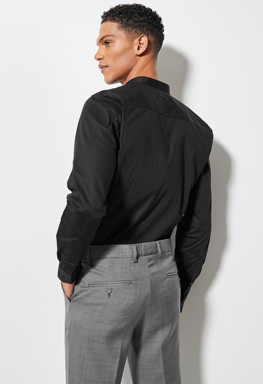 Superbalist - Wu slim stretch mandarin shirt - black