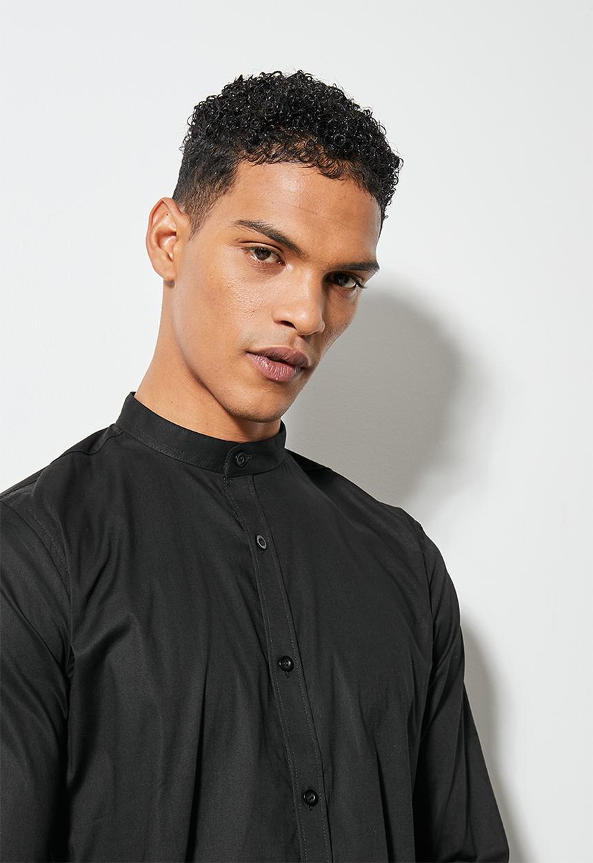 Superbalist - Wu slim stretch mandarin shirt - black