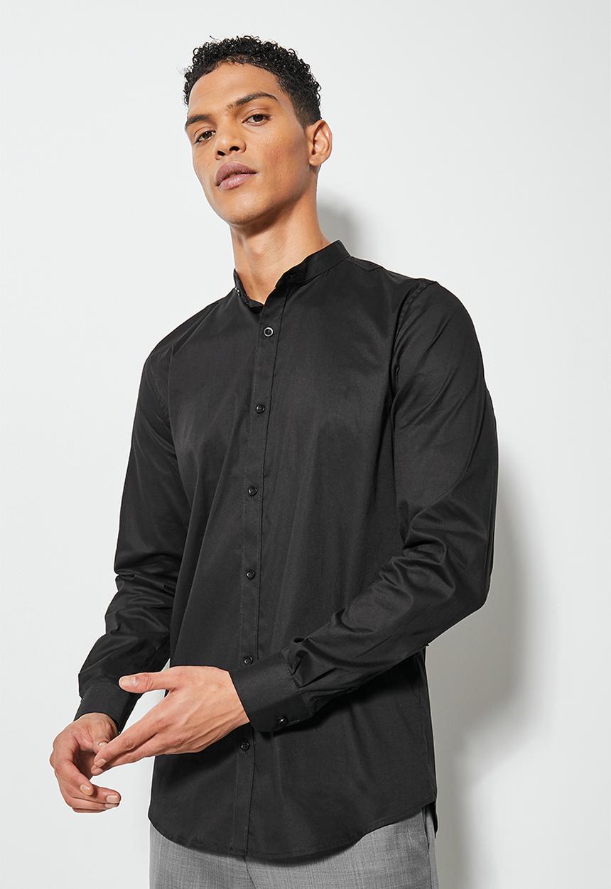 Superbalist - Wu slim stretch mandarin shirt - black