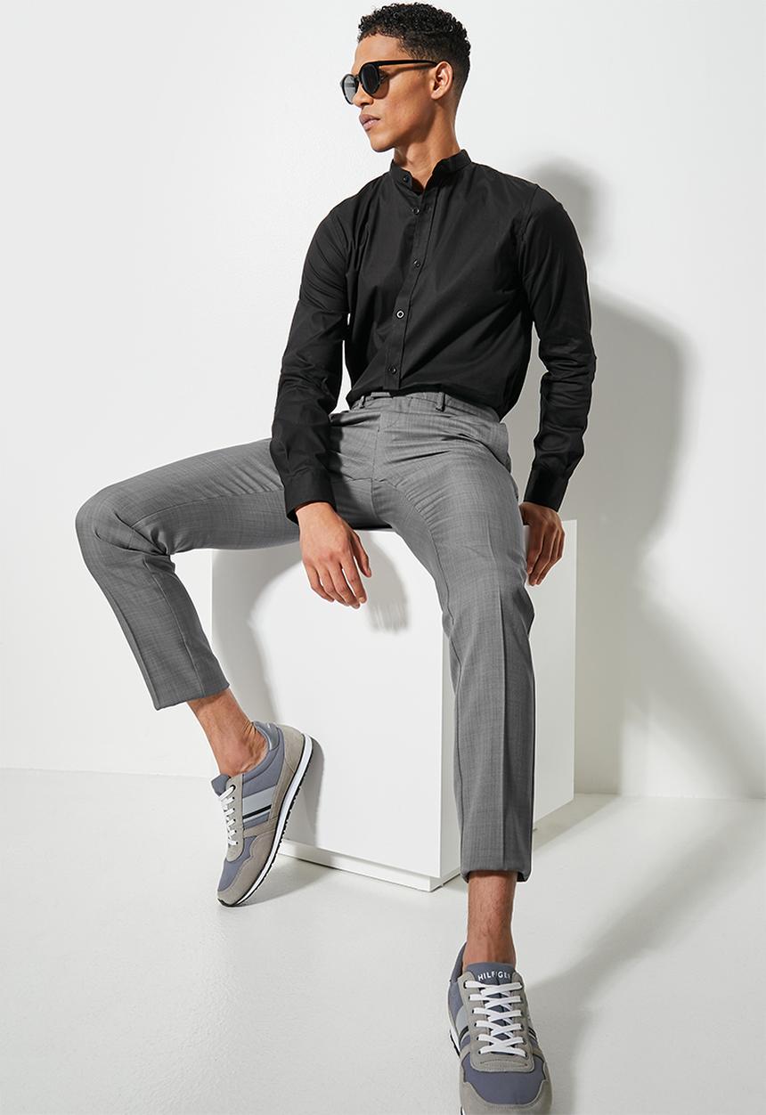 Superbalist - Wu slim stretch mandarin shirt - black