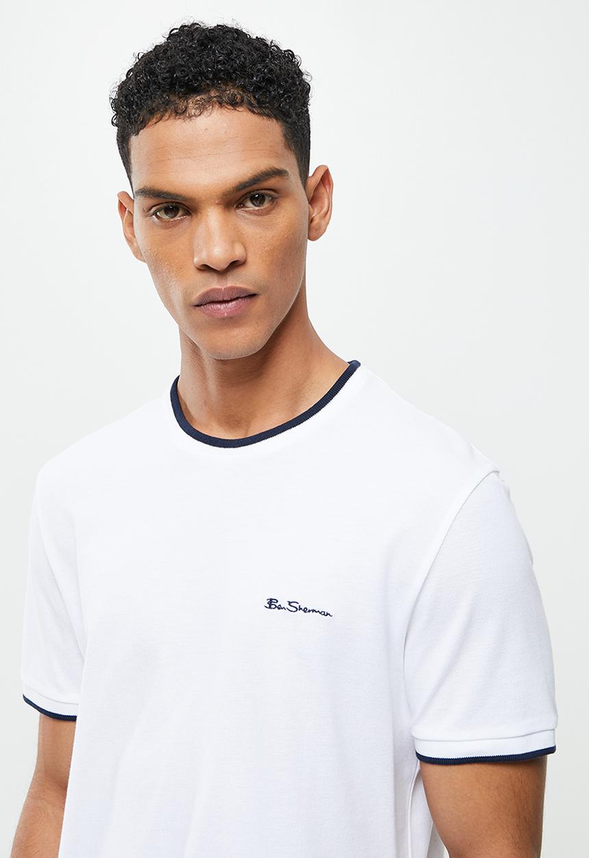 Ben Sherman - Pique crew neck short sleeve tee - white