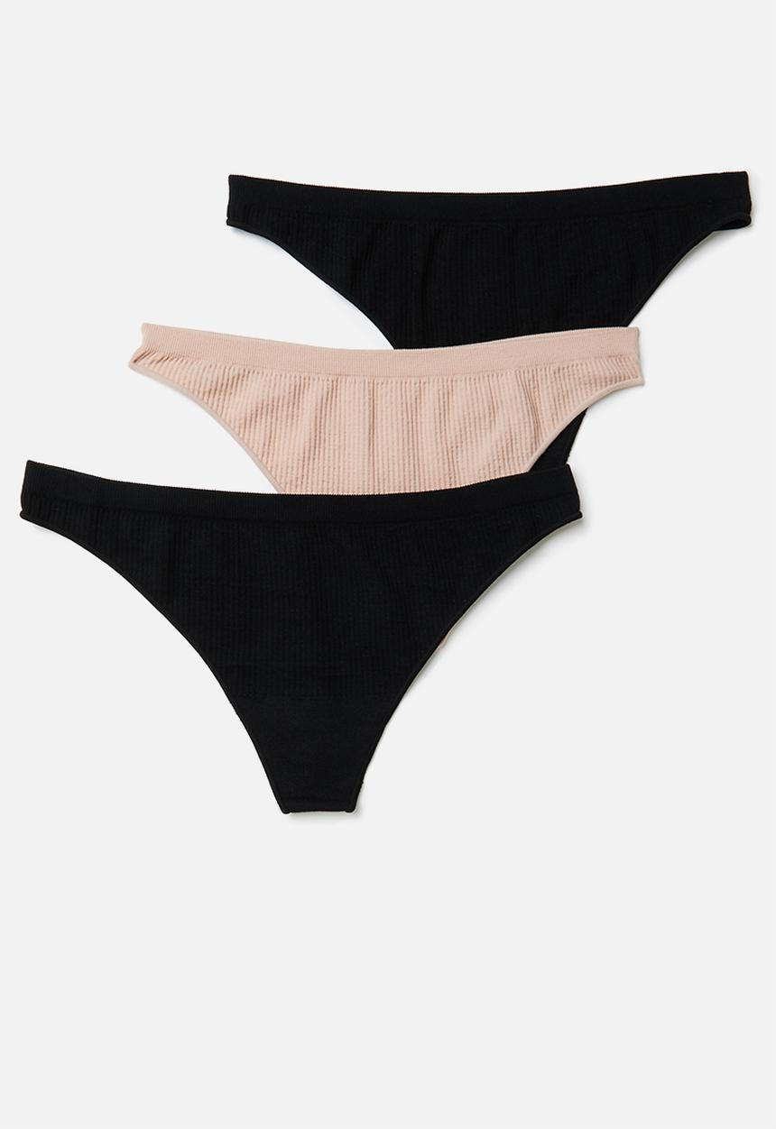 Cotton On - Seamless rib thong brief 3 pack - black/new latte