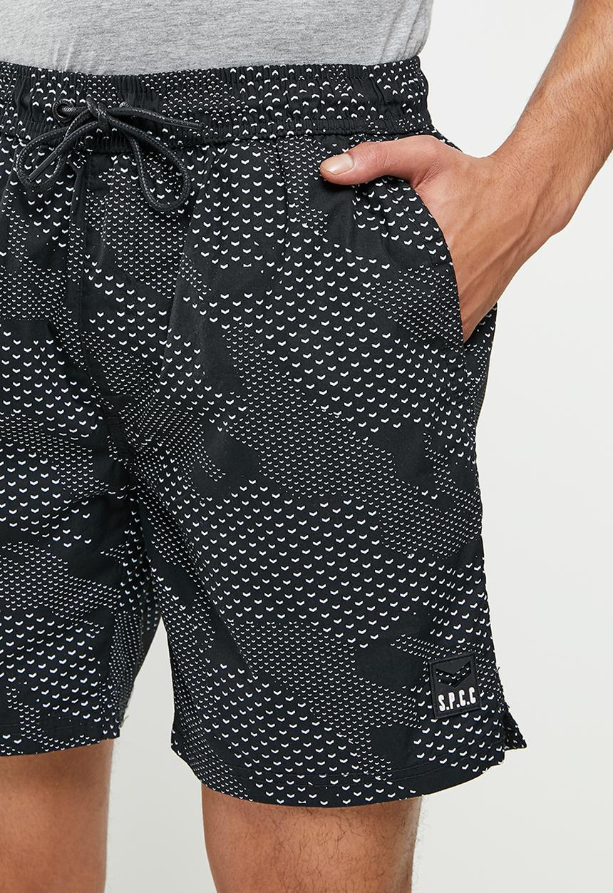 S.P.C.C - Yedlin regular fit elasticated shorts - black & white 