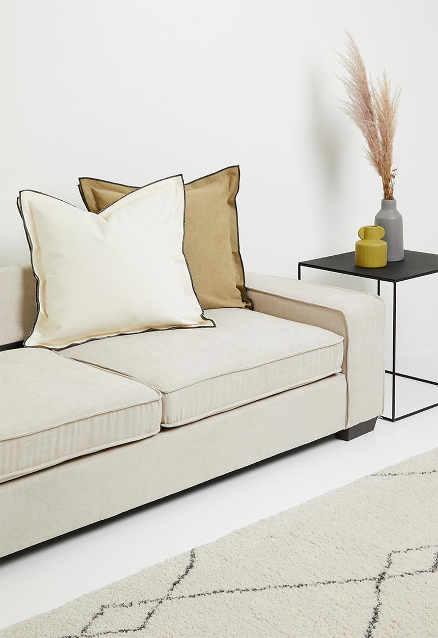 Sixth Floor - Duvha canvas cushion cover - ivory & charcoal overlock