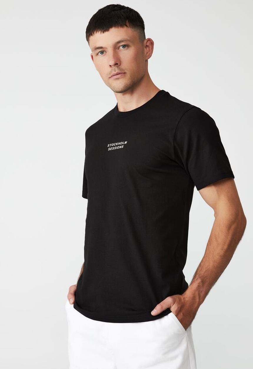 Cotton On - Tbar text T-shirt - black/stockholm sessions