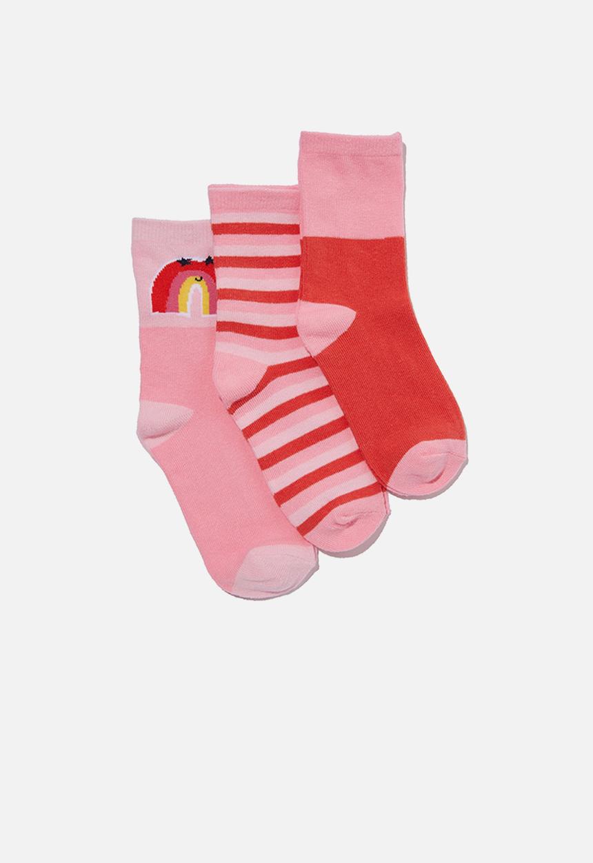 Cotton On - Kids 3 pack crew socks - cali pink rainbow