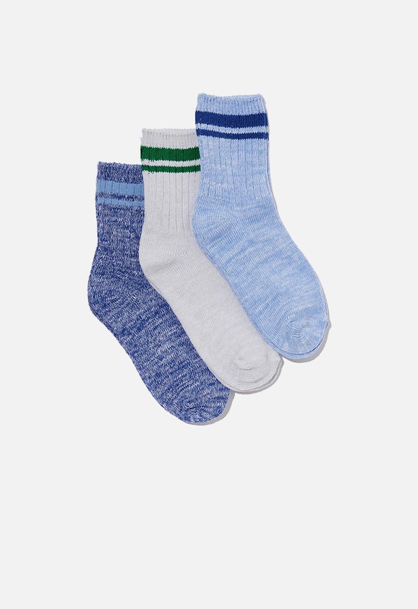 Cotton On - Kids 3 pack crew socks - dusk blue/retro blue retro twist