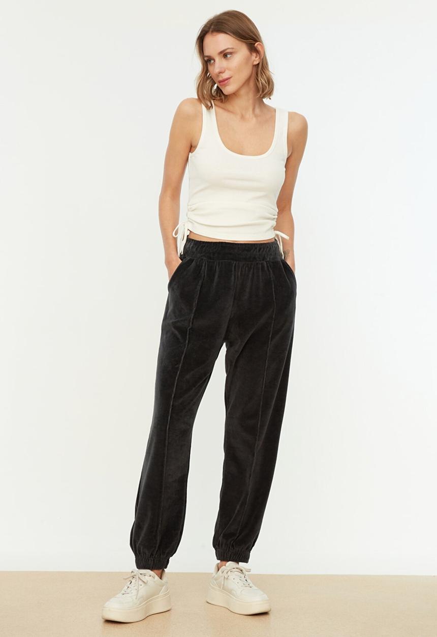 Trendyol - Velvet loose jogger sweatpants - anthracite