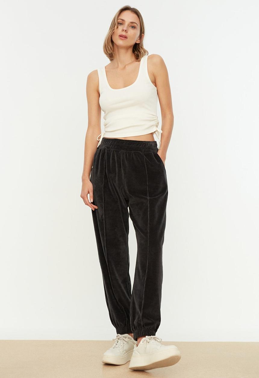Trendyol - Velvet loose jogger sweatpants - anthracite