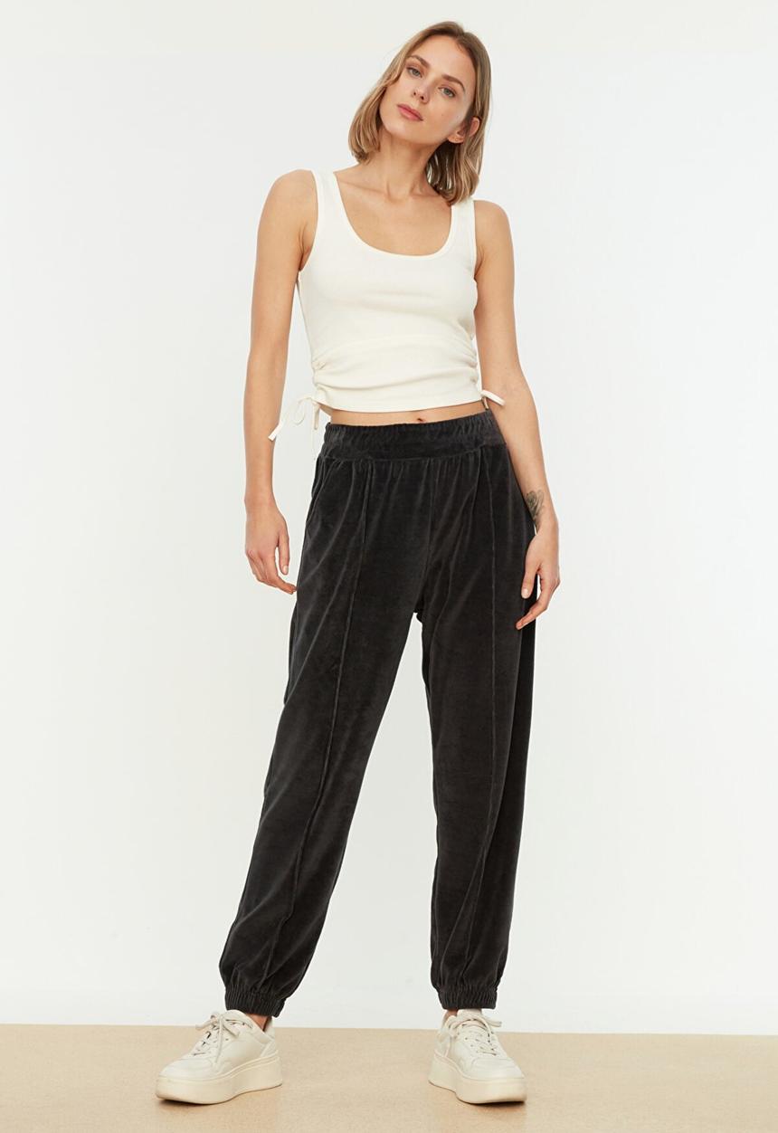 Trendyol - Velvet loose jogger sweatpants - anthracite