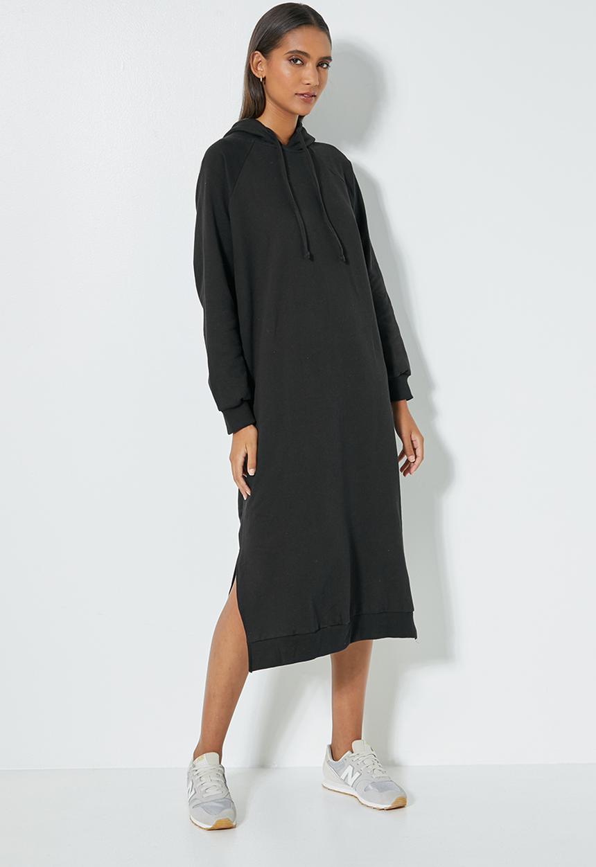 Superbalist - Hi slit hooded dress - black