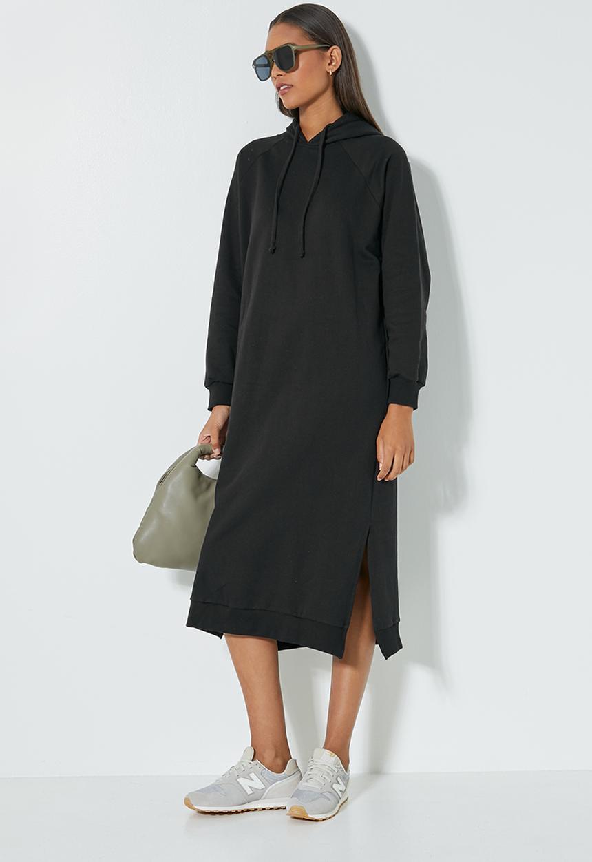 Superbalist - Hi slit hooded dress - black
