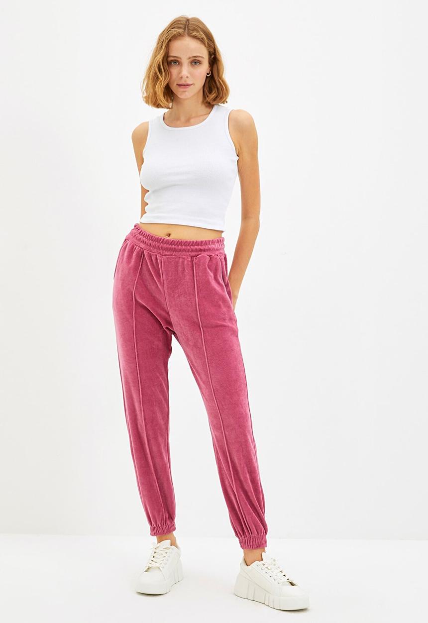 Trendyol - Velvet loose jogger sweatpants - rose