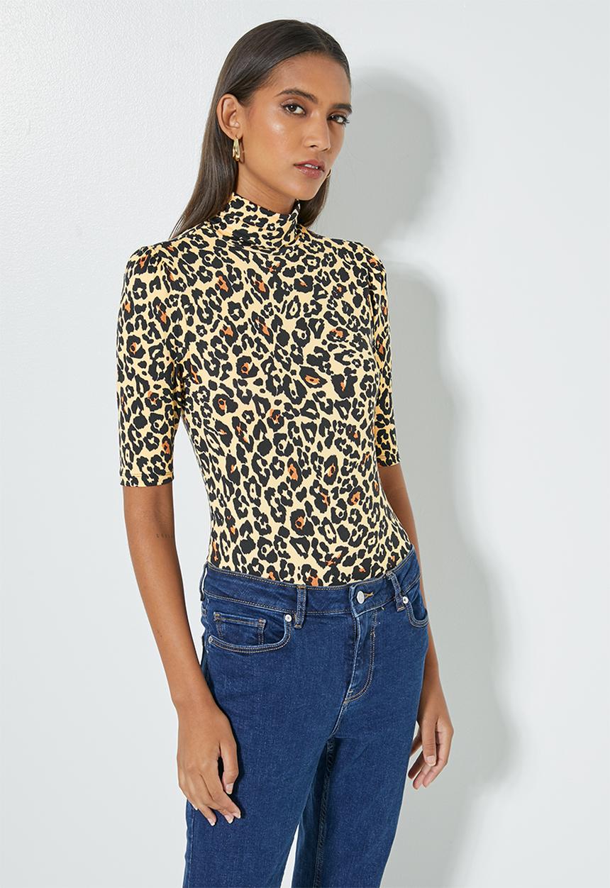 Superbalist - Printed short sleeve poloneck - beige & black 