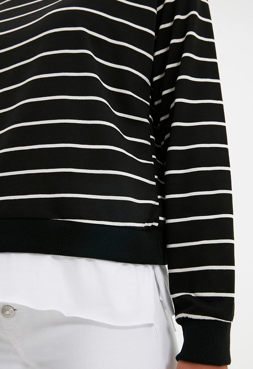 Trendyol - Striped basic knit slim thin sweatshirt - black