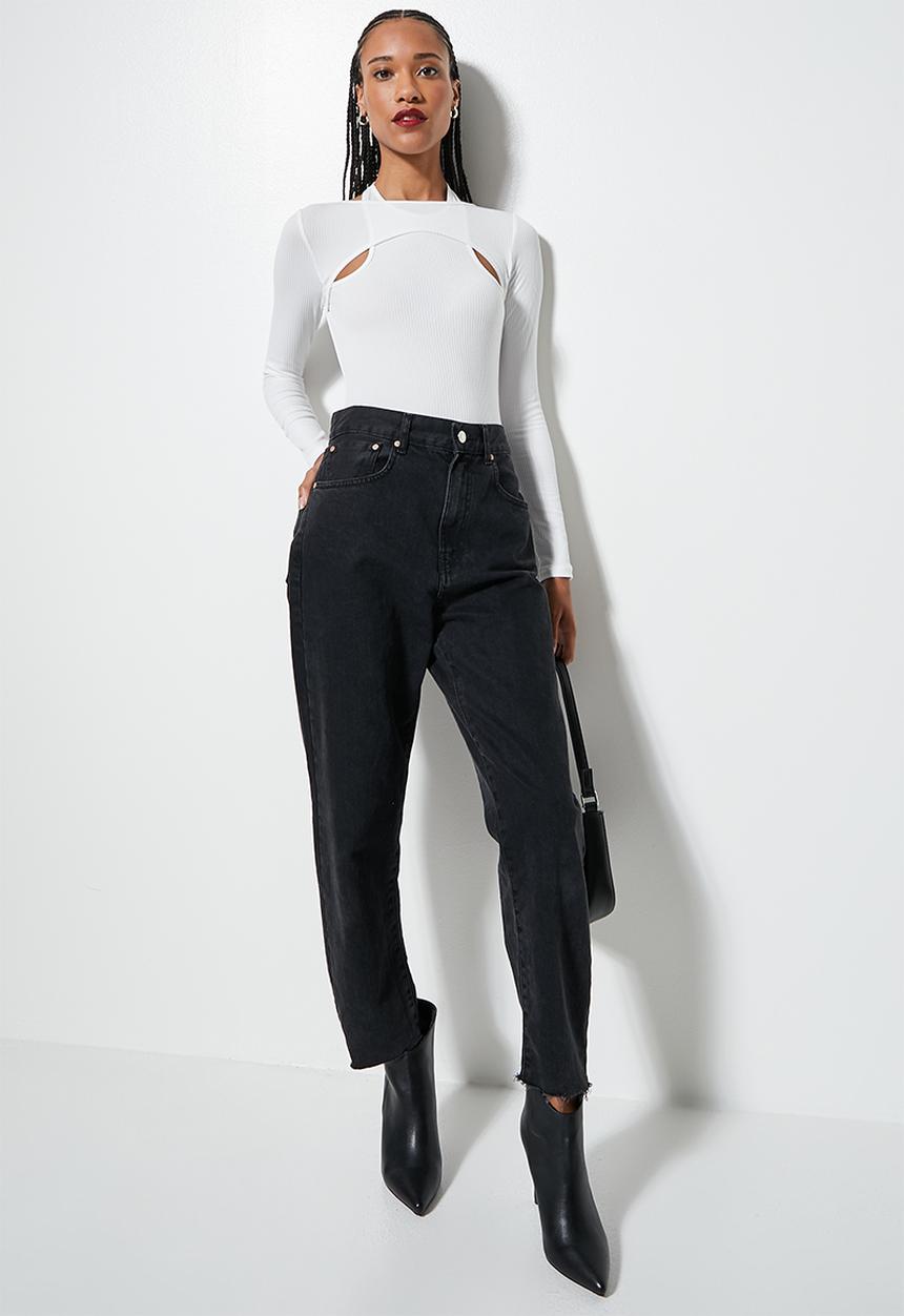 VELVET - Cut out overlay rib bodysuit - milk