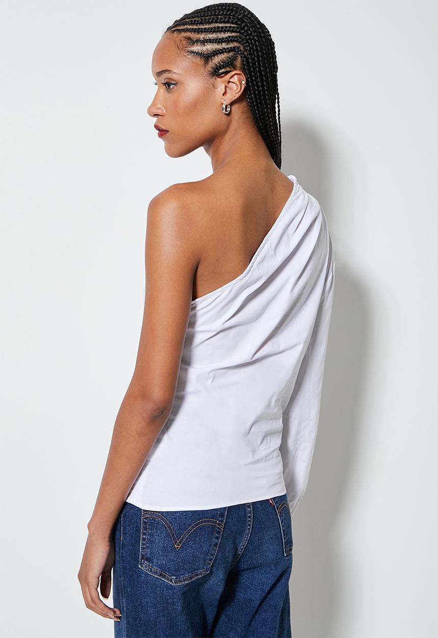 VELVET - Poplin assym sleeve blouse - white