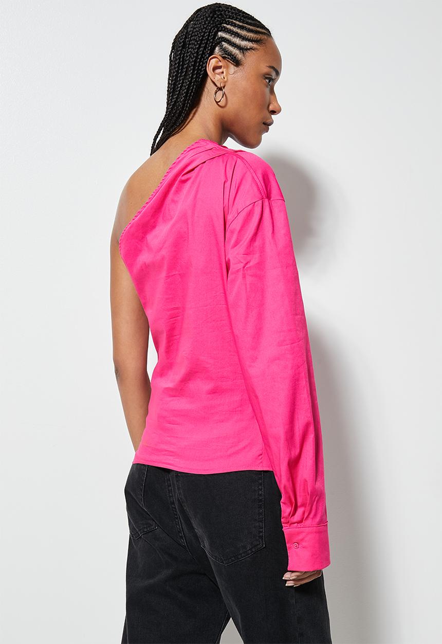 VELVET - Poplin assym sleeve blouse - pink