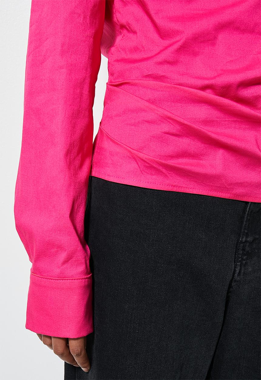 VELVET - Poplin assym sleeve blouse - pink