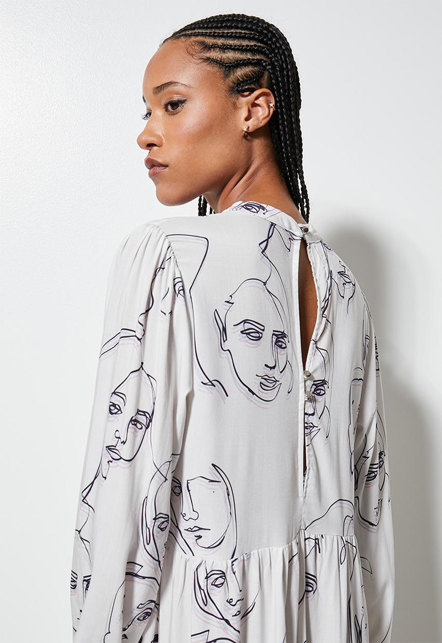 Superbalist - Funnel neck tiered dress - light base face print