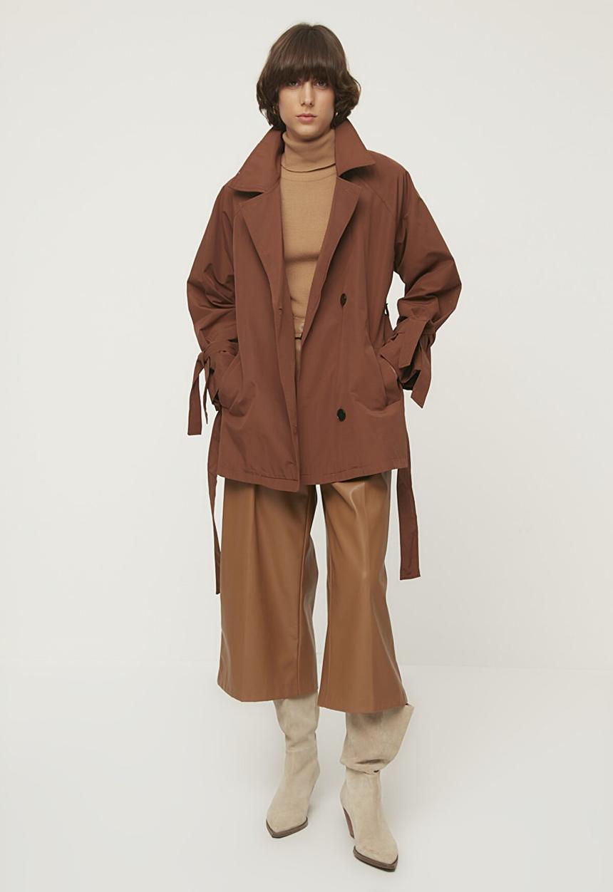 Trendyol - Belted midi trench coat - brown