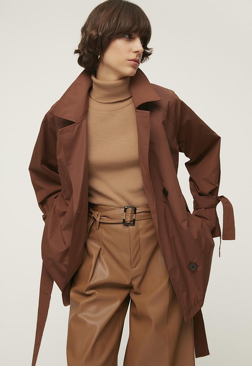 Trendyol - Belted midi trench coat - brown