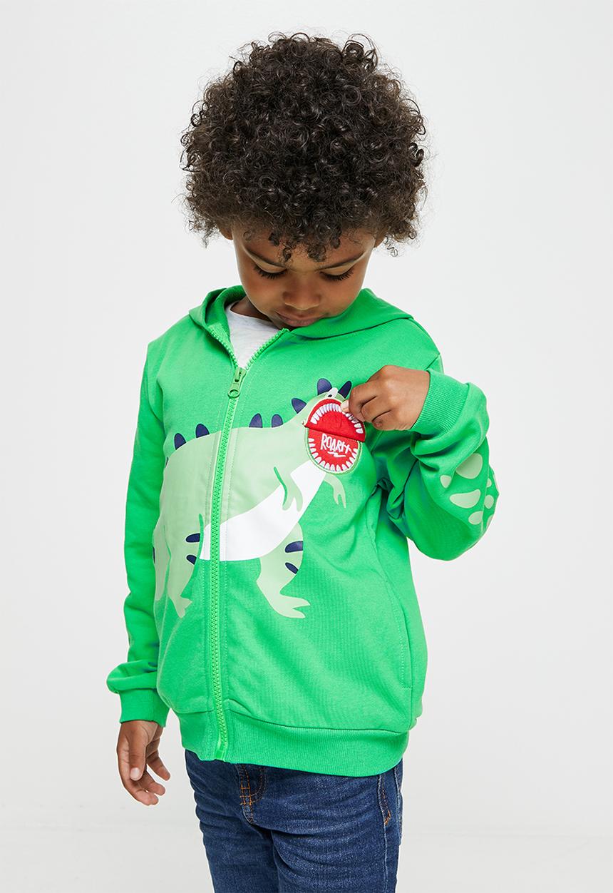 Pop Candy - Boys dino zip through hoodie - green