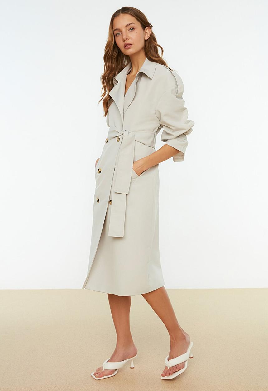 Trendyol - Belted long trench coat - beige