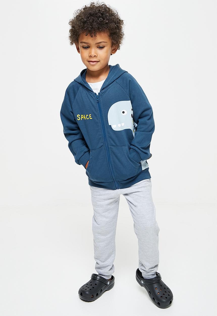 Pop Candy - Boys dino zip through hoodie - navy