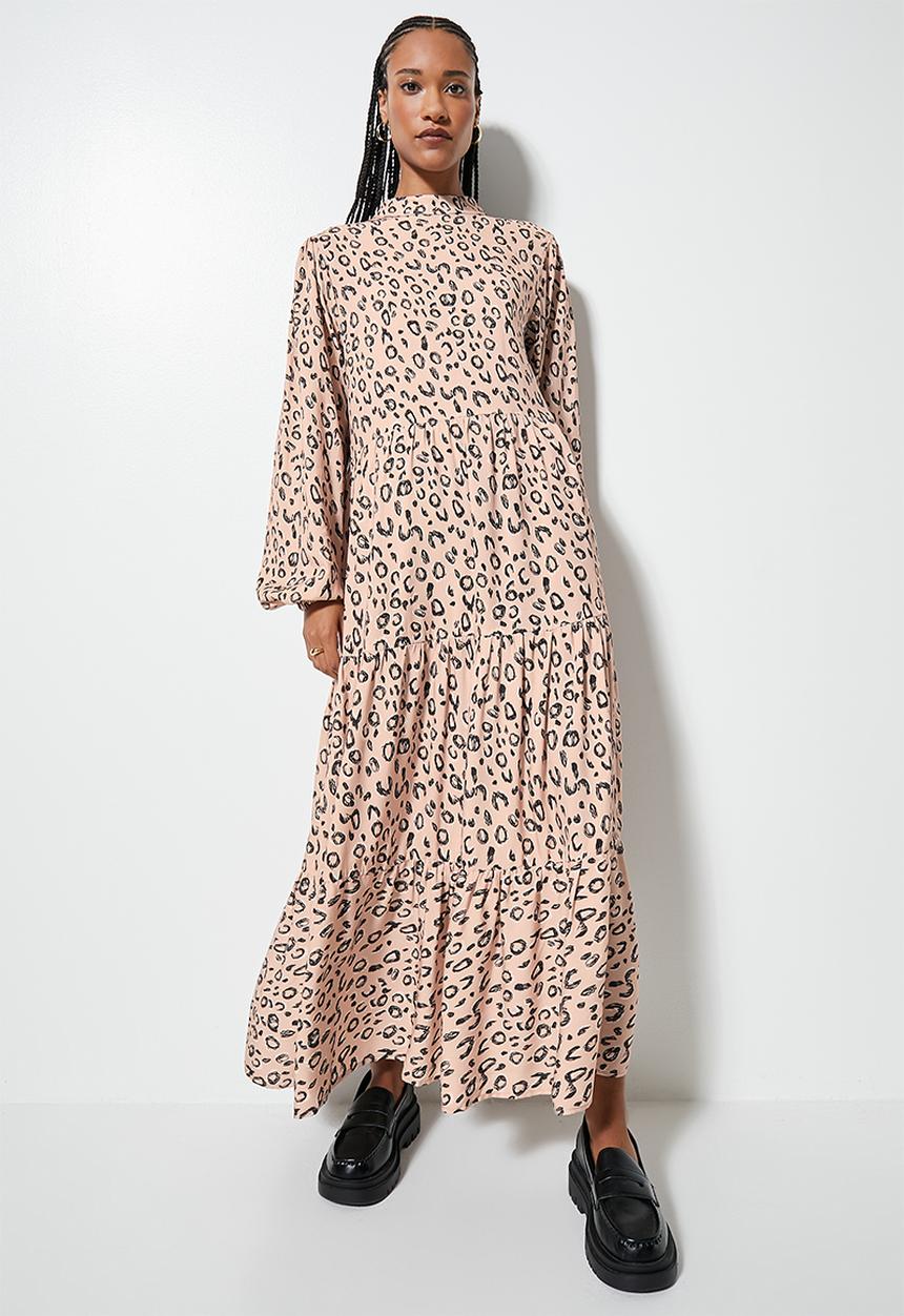 Superbalist - Funnel neck tiered dress - stone & black 