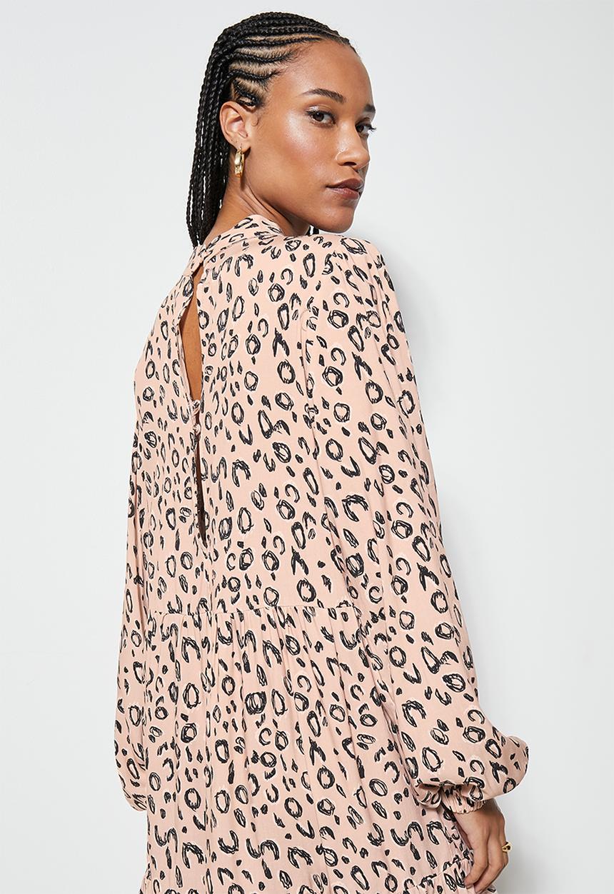 Superbalist - Funnel neck tiered dress - stone & black 