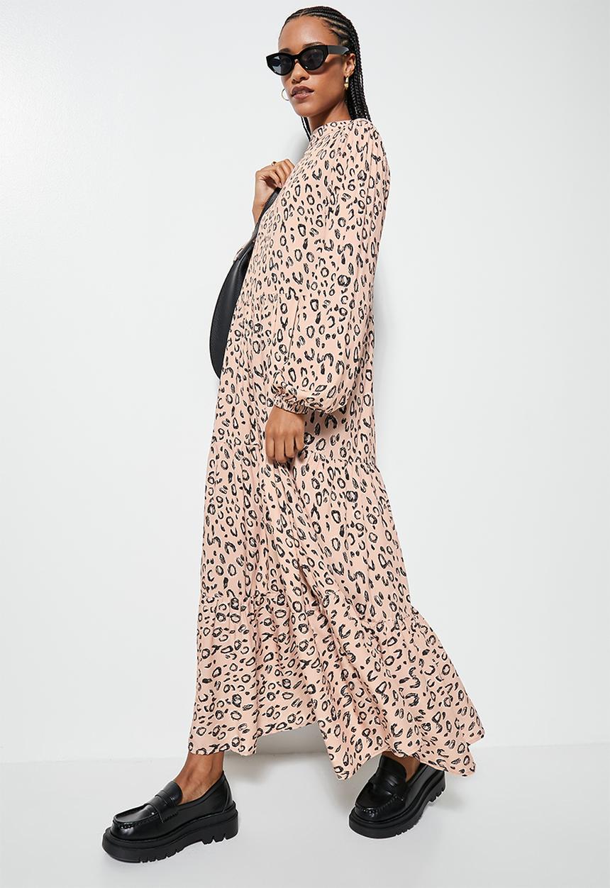 Superbalist - Funnel neck tiered dress - stone & black 