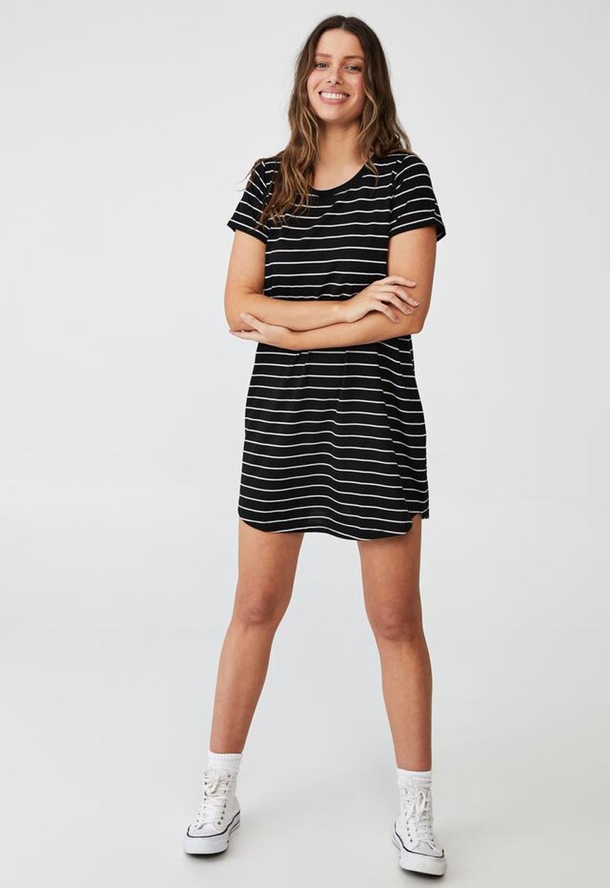 Cotton On - Tina T-shirt dress 2 - black & white stripe