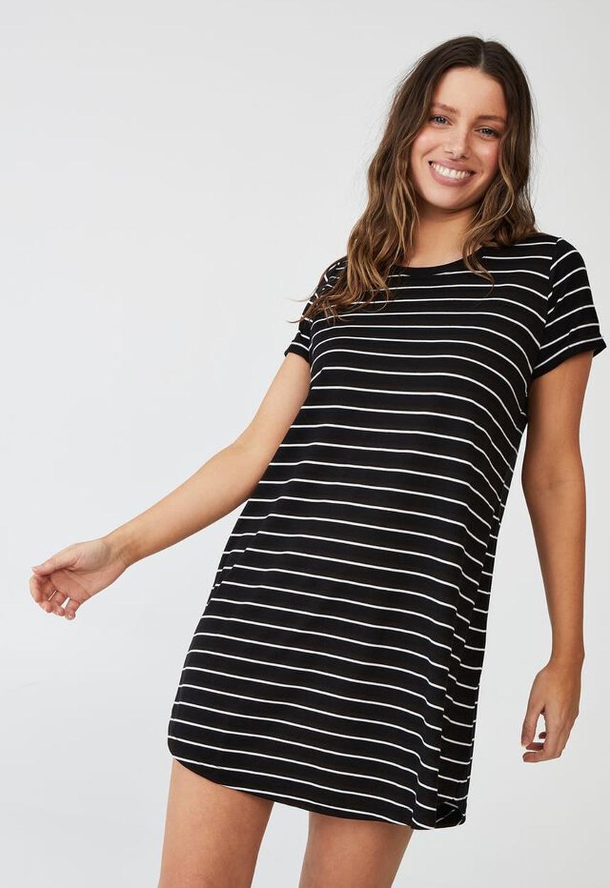 Cotton On - Tina T-shirt dress 2 - black & white stripe