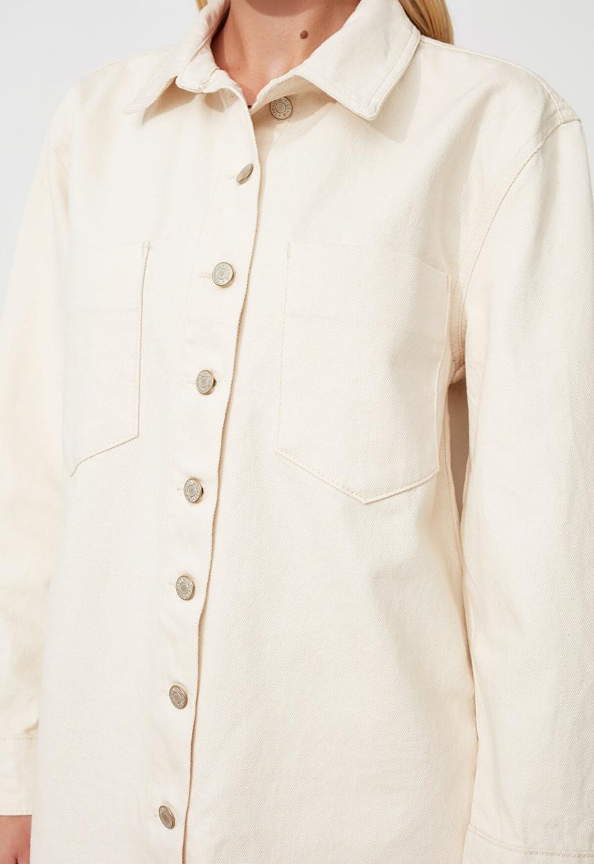 Trendyol - Oversized denim shirt jacket - ecru
