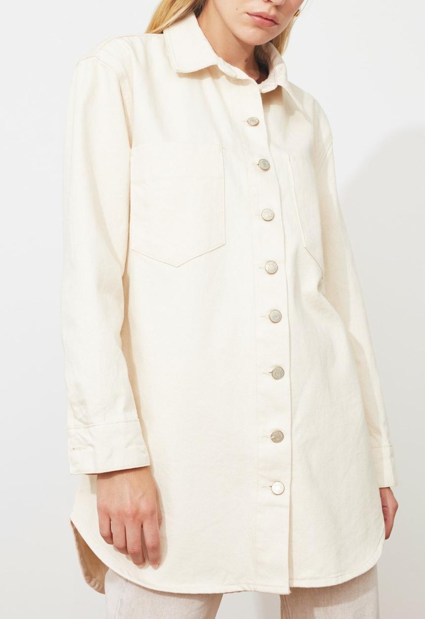 Trendyol - Oversized denim shirt jacket - ecru