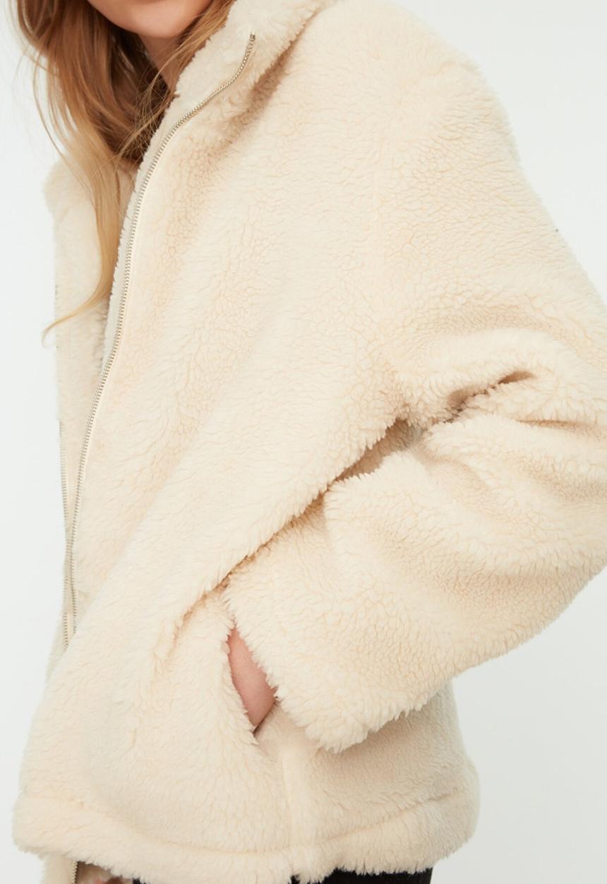 Trendyol - Stand up collar zipper closure coat - ecru