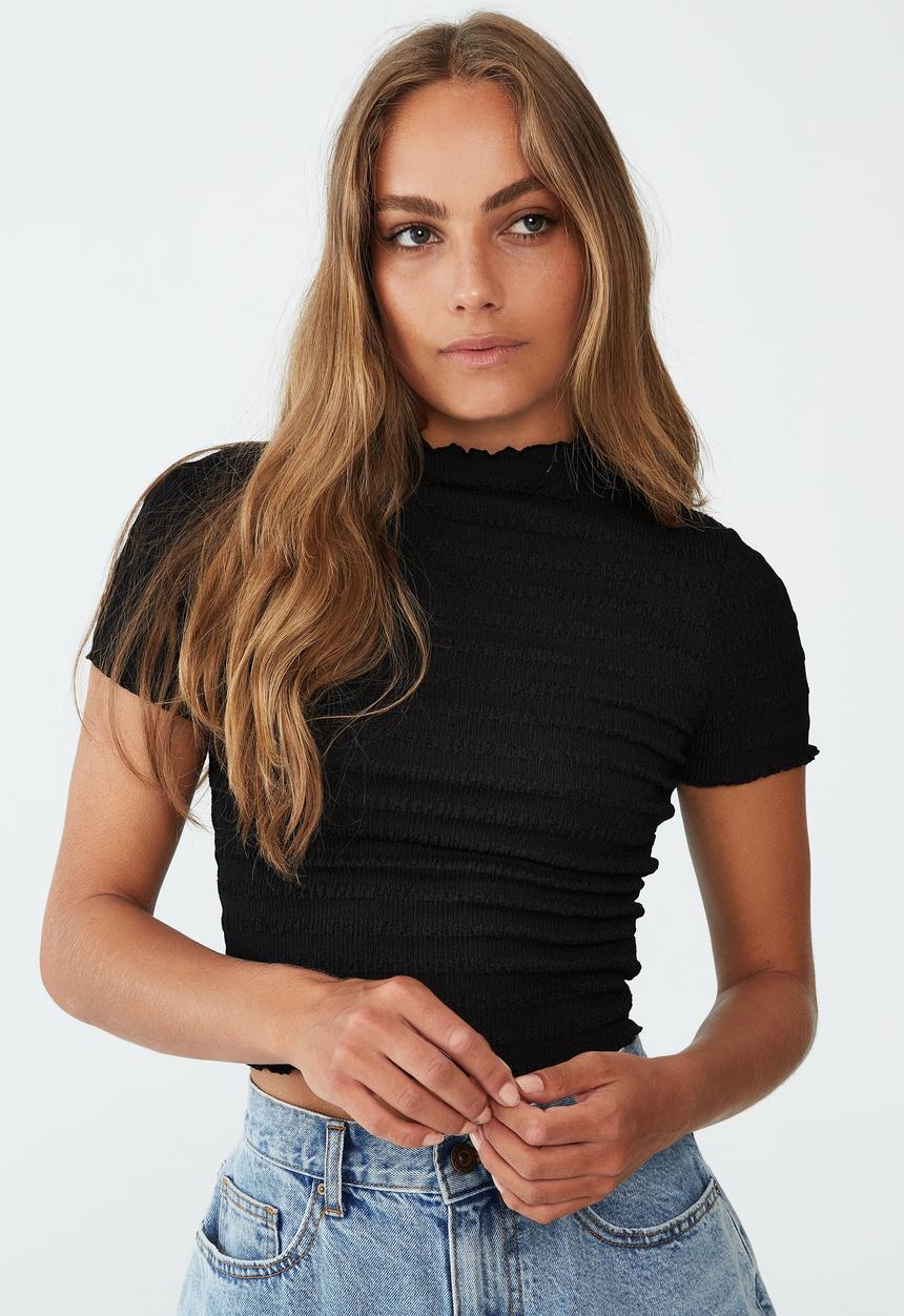 Cotton On - Alice textured short sleeve top - black